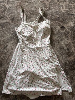 JoyLab White Cherry-Print Slip Dress